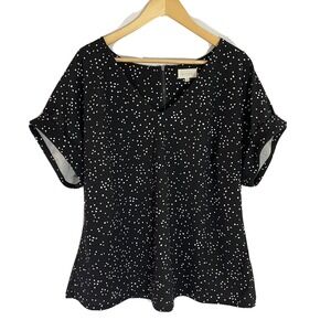 Melloday Top Womens Plus 1X Black White Short Sleeve Geometric